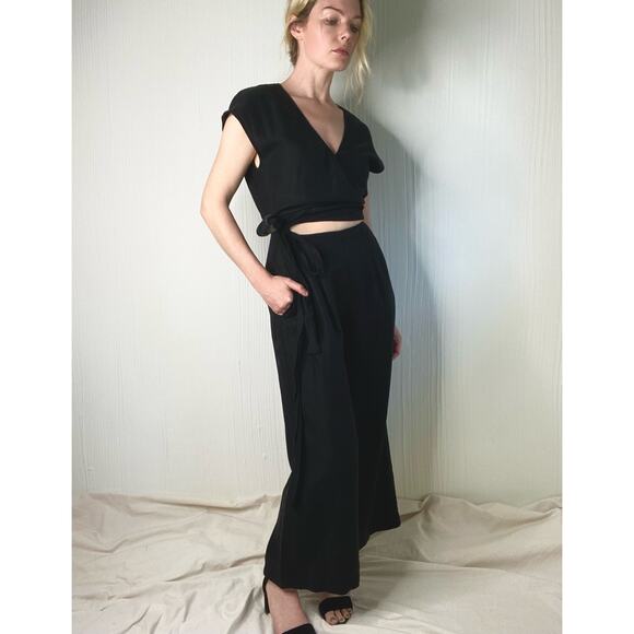 WILFRED Brax Linen Blend Black Wrap Cutout Jumpsuit US 4 - Picture 6 of 12